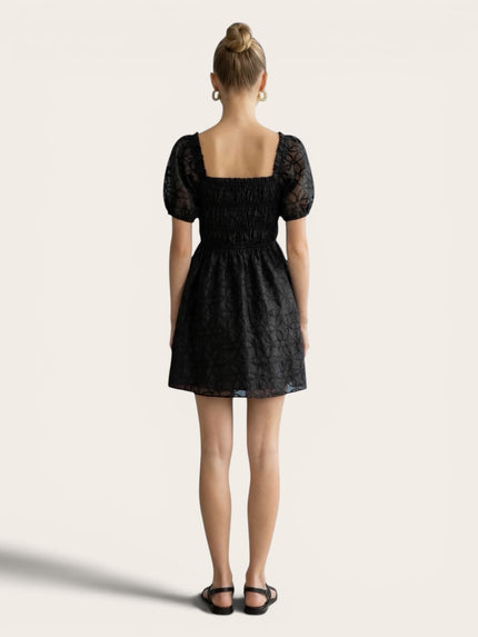 Embroidered Puff Sleeve Summer Mini Dress