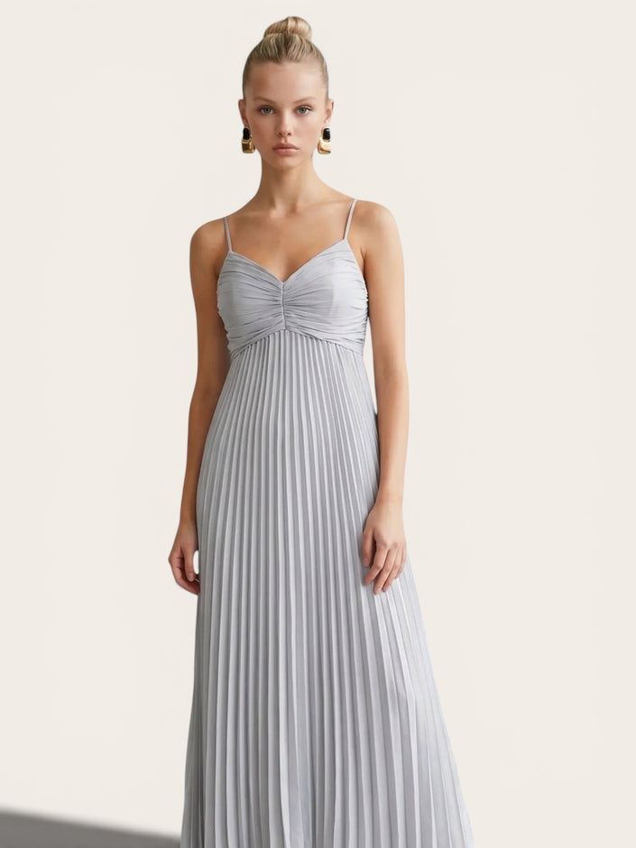 Pleated Open Back Maxi Dress