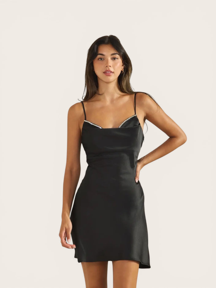 Rhinestone Satin Mini Dress
