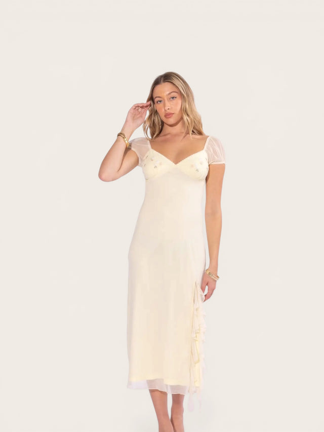 Puff Sleeve Mesh Midi Dress