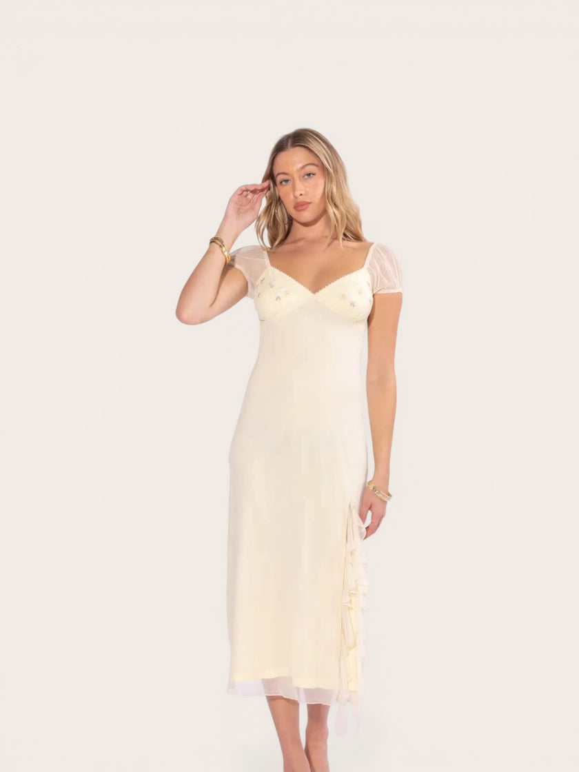 Puff Sleeve Mesh Midi Dress