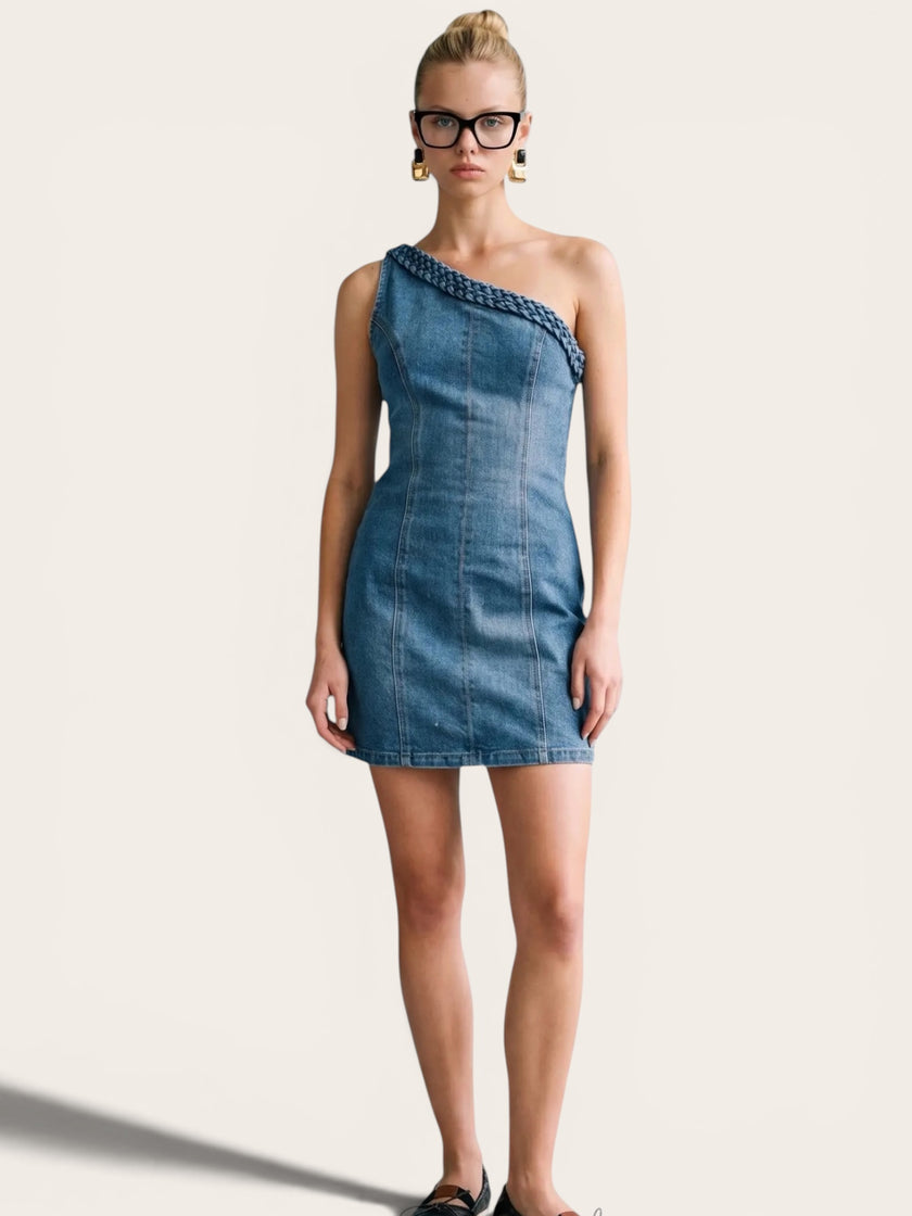 One-Shoulder Denim Mini Dress