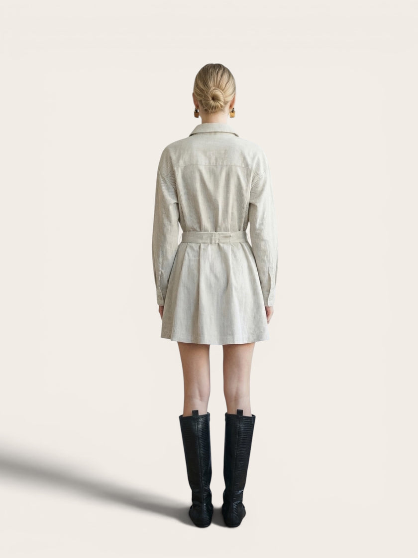 Chic Button-Up Shirt Dress with Pleated Skirt