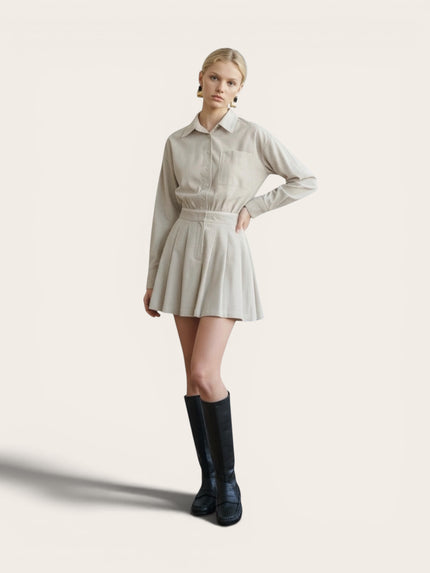 Chic Button-Up Shirt Dress with Pleated Skirt