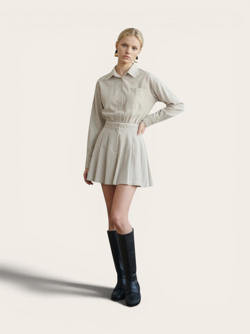Chic Button-Up Shirt Dress with Pleated Skirt