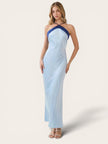 Sky Satin Halter Maxi Dress