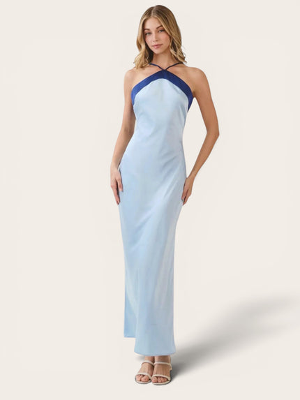 Sky Satin Halter Maxi Dress