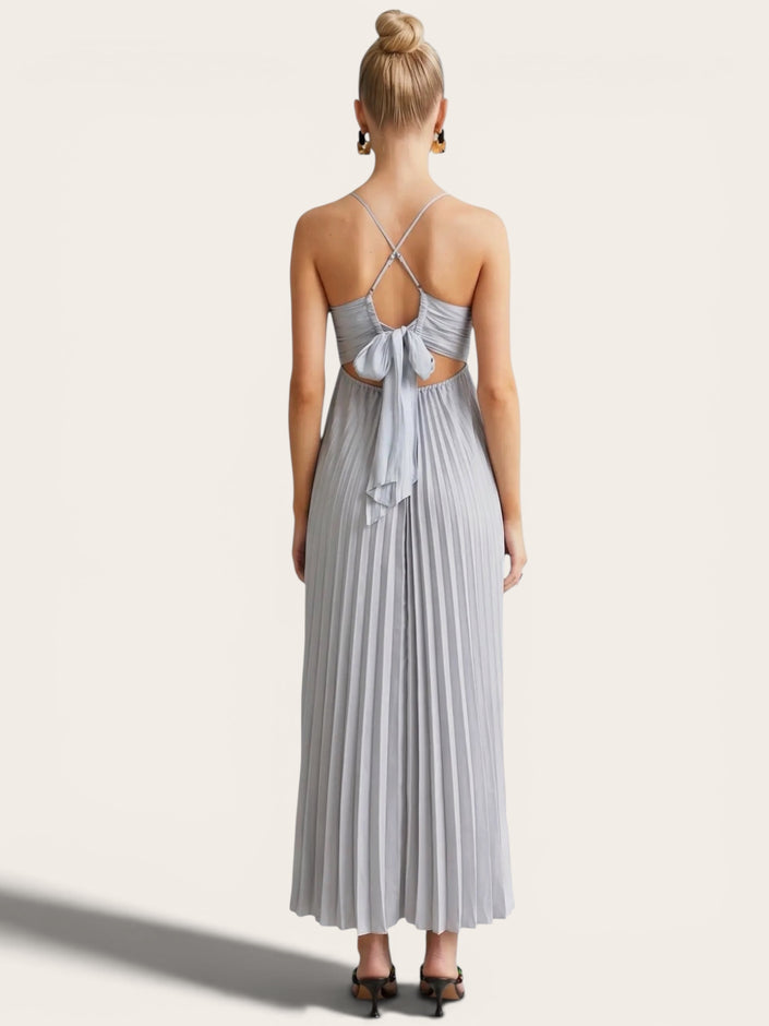 Pleated Open Back Maxi Dress