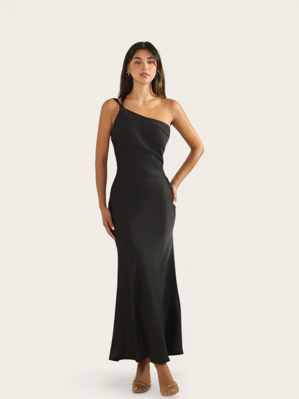 Satin One Shoulder Tie Back Maxi Dress