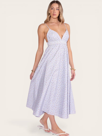 Floral Printed Empire Waist Camisole Midi Dress
