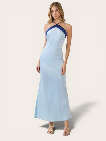 Sky Satin Halter Maxi Dress