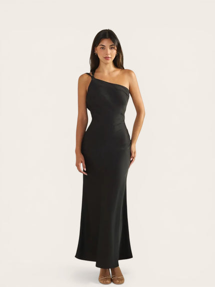 Satin One Shoulder Tie Back Maxi Dress