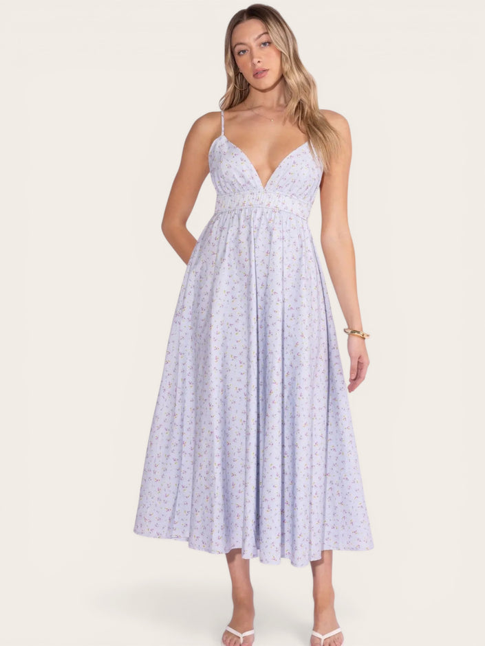 Floral Printed Empire Waist Camisole Midi Dress