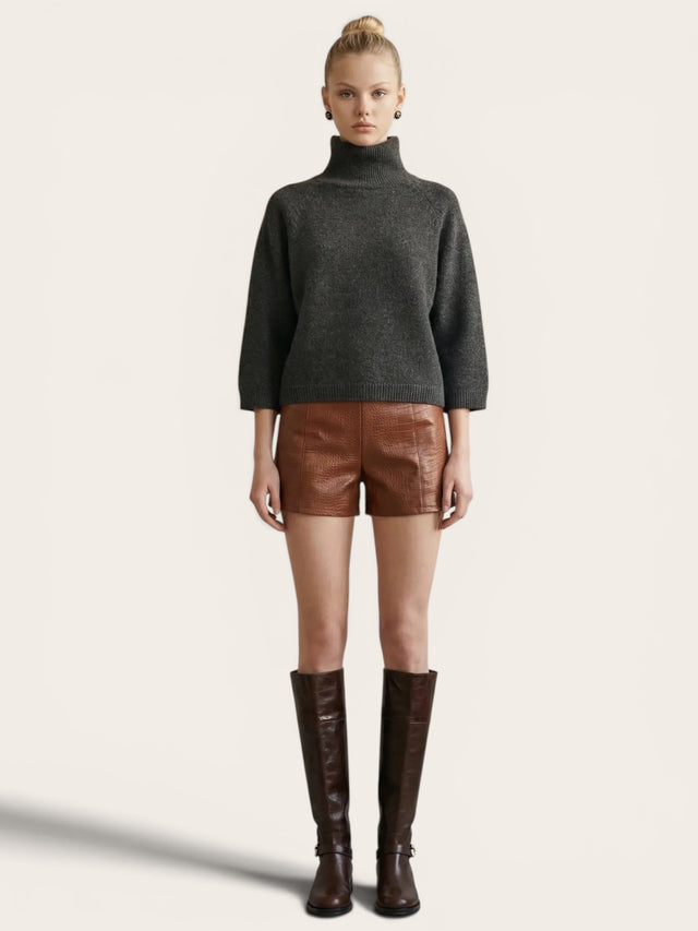 Relaxed Turtleneck Knit Sweater Charcoal
